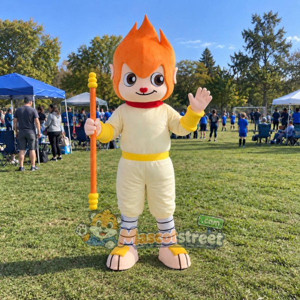 Monkey Warrior Mascot Costume with Cream and Yellow Outfit Monkey Warrior Mascot Costume with Cream and Yellow Outfit