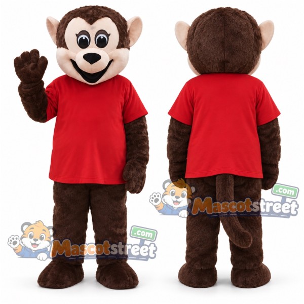 Brown Monkey Mascot Costume with Red Shirt
