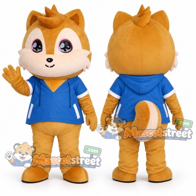 Orange Squirrel Mascot Costume with Blue Hoodie Orange Squirrel Mascot Costume with Blue Hoodie