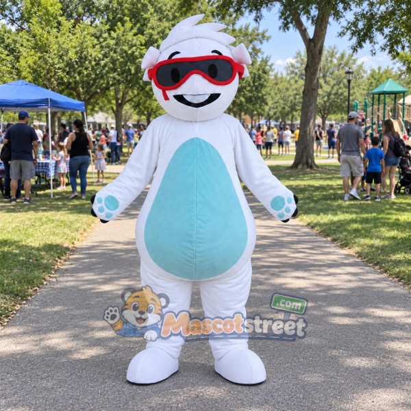 White Bear Mascot Costume with Red Sunglasses