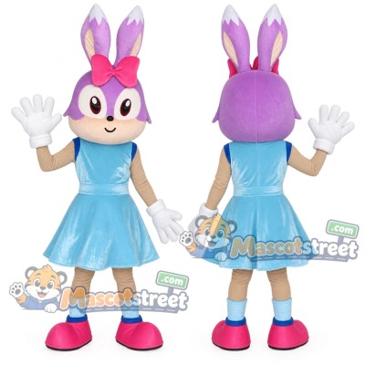 Purple Rabbit Mascot Costume with Blue Dress