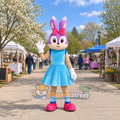 Purple Rabbit Mascot Costume with Blue Dress Purple Rabbit Mascot Costume with Blue Dress