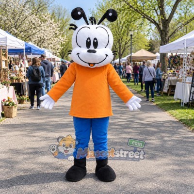 White Cat Mascot Costume with Orange Shirt and Blue Pants White Cat Mascot Costume with Orange Shirt and Blue Pants