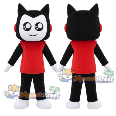 Black and White Cat Mascot Costume with Red Shirt Black and White Cat Mascot Costume with Red Shirt