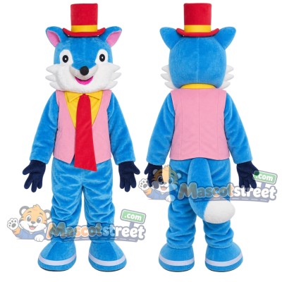 Blue Fox Mascot Costume with Pink Vest and Top Hat Blue Fox Mascot Costume with Pink Vest and Top Hat