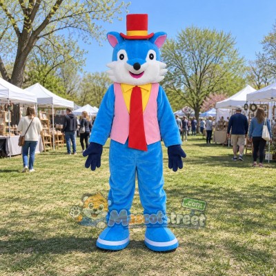 Blue Fox Mascot Costume with Pink Vest and Top Hat Blue Fox Mascot Costume with Pink Vest and Top Hat