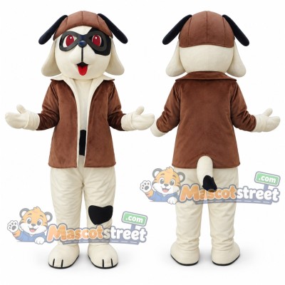 Brown and Cream Pilot Dog Mascot Costume with Brown Vest and Aviator Cap Brown and Cream Pilot Dog Mascot Costume with Brown Vest and Aviator Cap