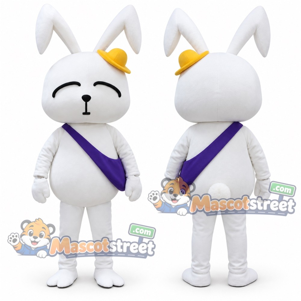 White Rabbit Mascot Costume with Purple Sash White Rabbit Mascot Costume with Purple Sash