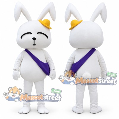 White Rabbit Mascot Costume with Purple Sash White Rabbit Mascot Costume with Purple Sash