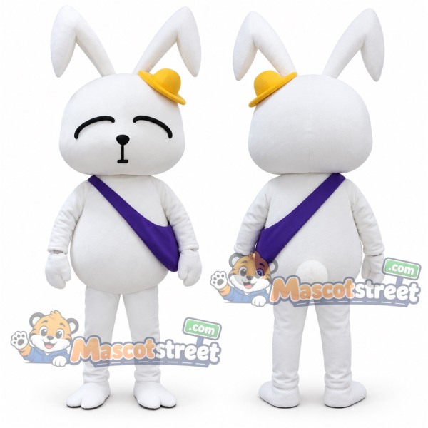 White Rabbit Mascot Costume with Purple Sash