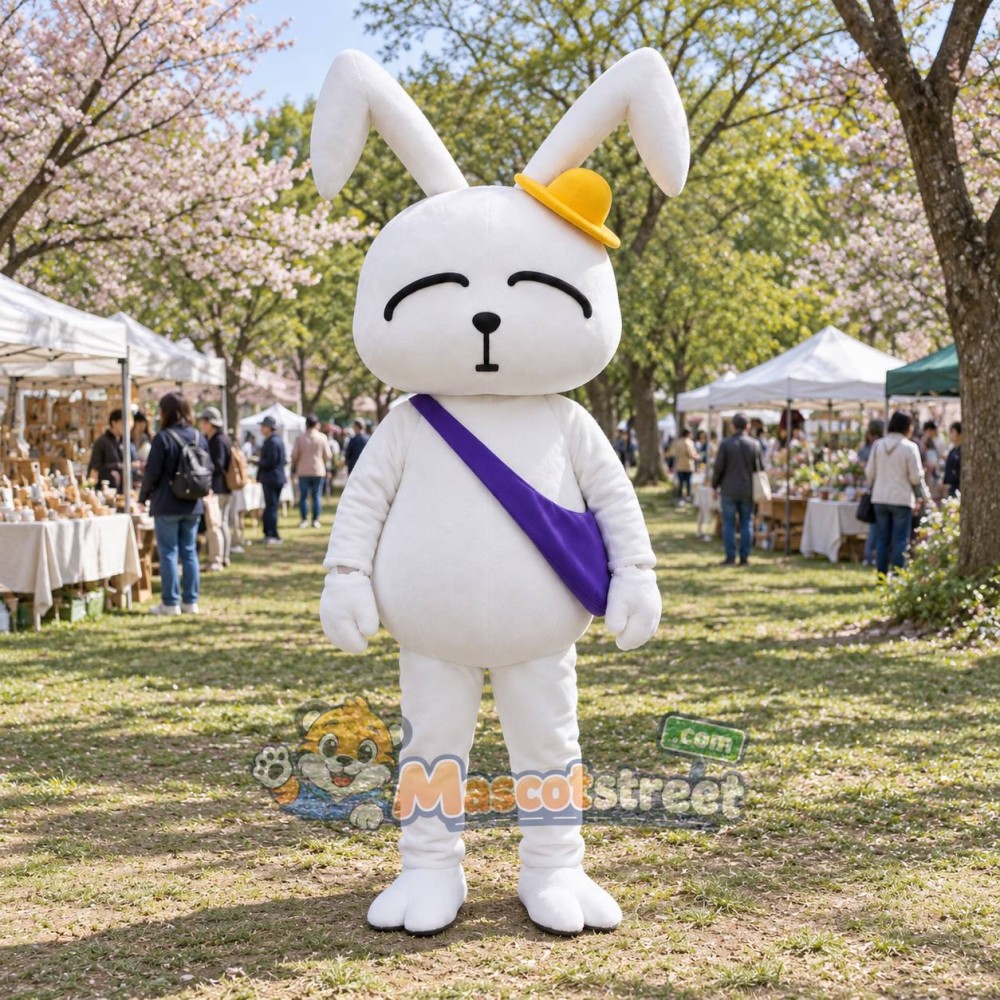 White Rabbit Mascot Costume with Purple Sash White Rabbit Mascot Costume with Purple Sash