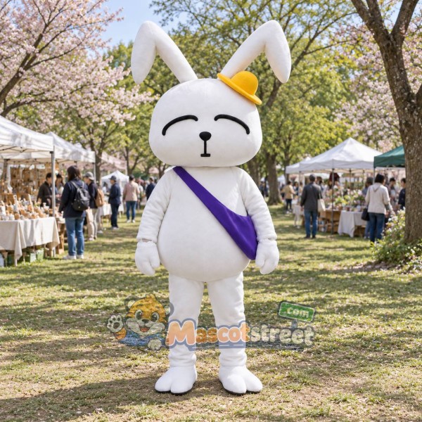 White Rabbit Mascot Costume with Purple Sash
