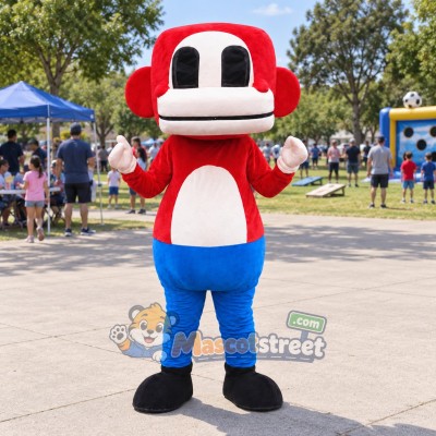 Red Monkey Mascot Costume with Blue Pants Red Monkey Mascot Costume with Blue Pants