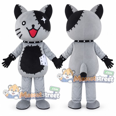 Gray Patchwork Cat Mascot Costume