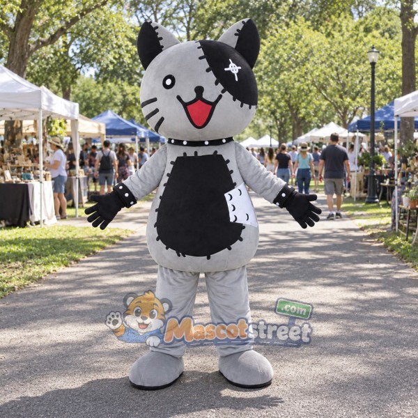 Gray Patchwork Cat Mascot Costume