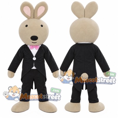 Tan Rabbit Mascot Costume with Black Suit Tan Rabbit Mascot Costume with Black Suit