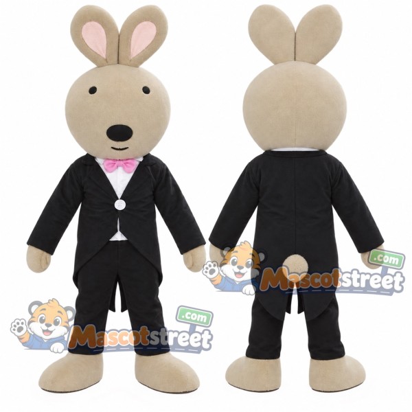 Tan Rabbit Mascot Costume with Black Suit