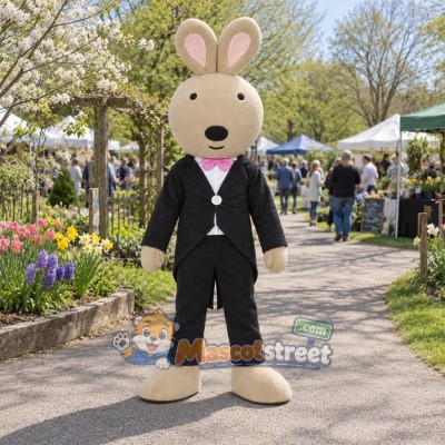 Tan Rabbit Mascot Costume with Black Suit