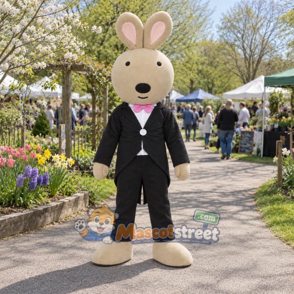 Tan Rabbit Mascot Costume with Black Suit