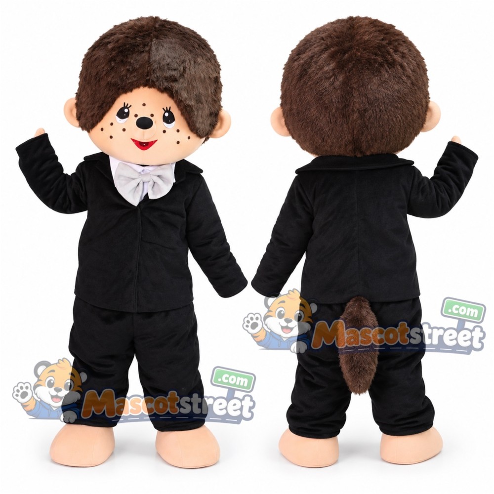 Brown Monkey Mascot Costume with Black Suit