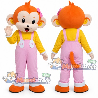 Orange Monkey Mascot Costume with Pink Overalls Orange Monkey Mascot Costume with Pink Overalls
