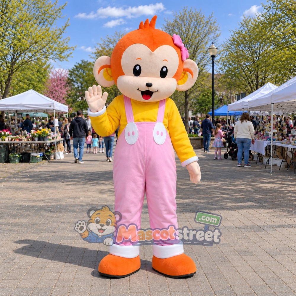 Orange Monkey Mascot Costume with Pink Overalls