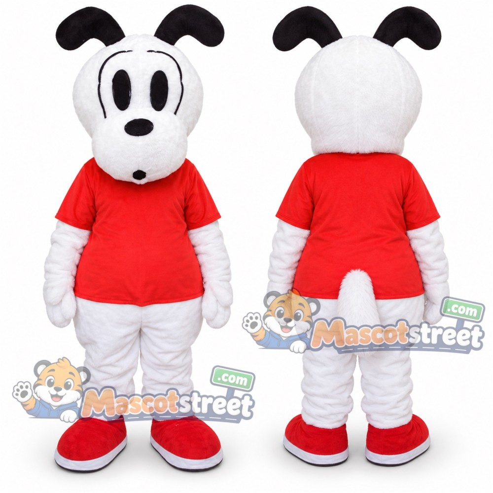 White and Black Dog Mascot Costume with Red Shirt