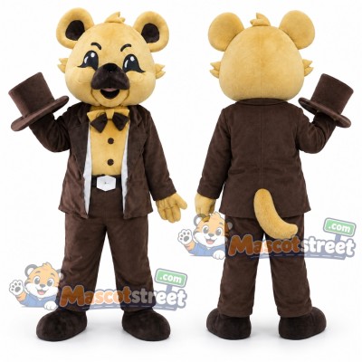 Yellow Dog Mascot Costume with Brown Suit and Top Hat