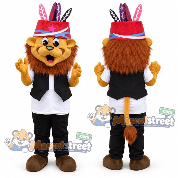 Orange Lion Mascot Costume with Black and White Outfit and Feathered Hat