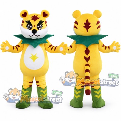 Yellow Tiger Mascot Costume with Green Collar and Boots Yellow Tiger Mascot Costume with Green Collar and Boots