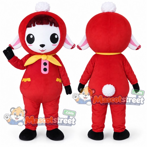 Sheep Mascot Costume with Red Hooded Outfit