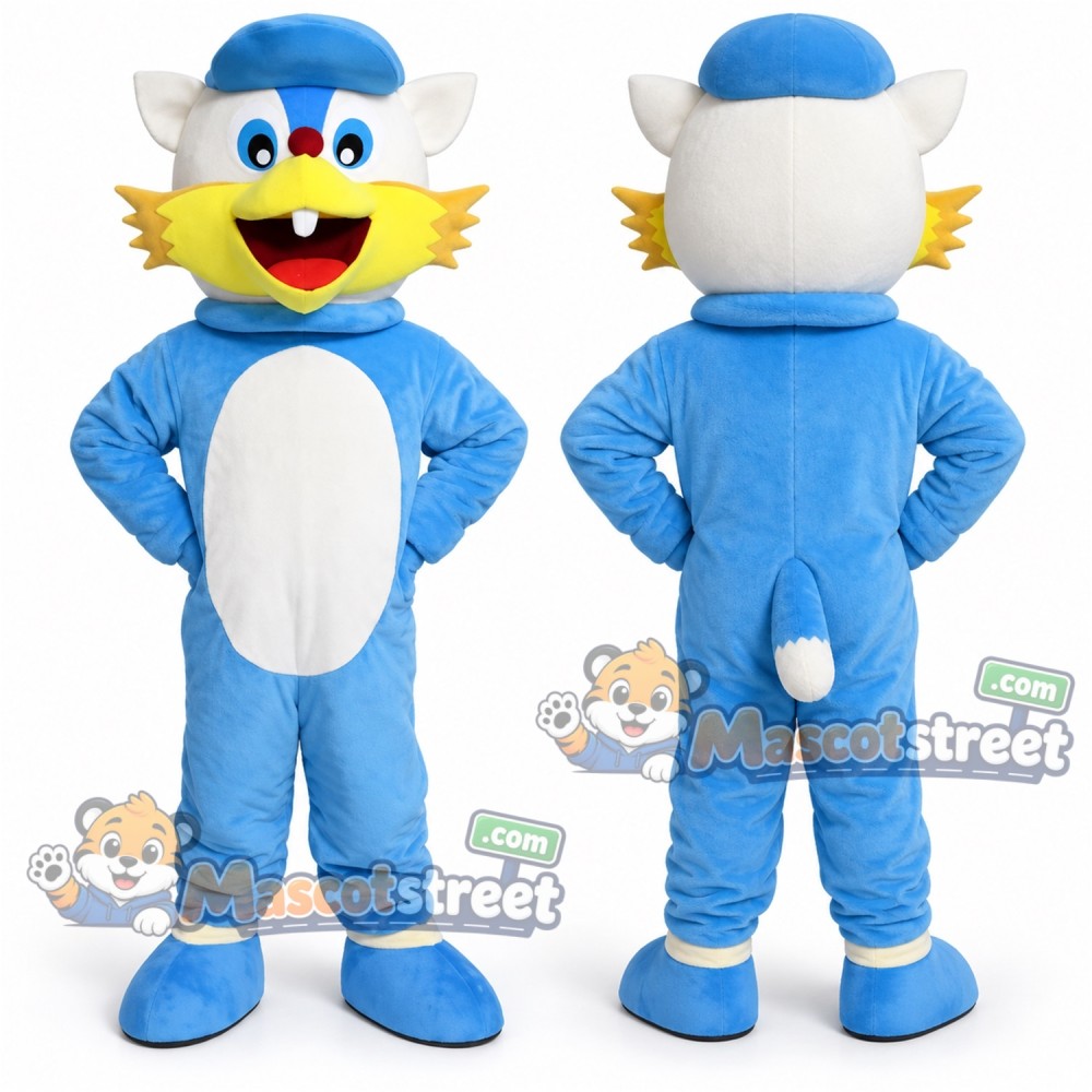 Blue Wolf Mascot Costume with Blue Cap