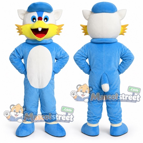 Blue Wolf Mascot Costume with Blue Cap