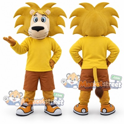 Yellow Lion Mascot Costume with Yellow Hoodie and Brown Pants Yellow Lion Mascot Costume with Yellow Hoodie and Brown Pants