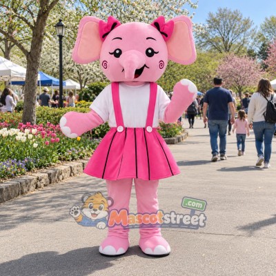 Pink Elephant Mascot Costume with Pink Suspender Skirt