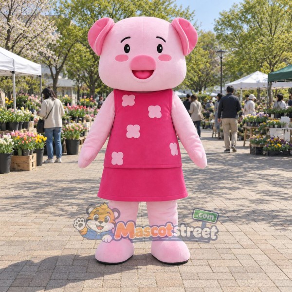 Pink Pig Mascot Costume with Pink Dress