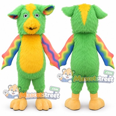 Green Dragon with Rainbow Wings Mascot Costume Green Dragon with Rainbow Wings Mascot Costume