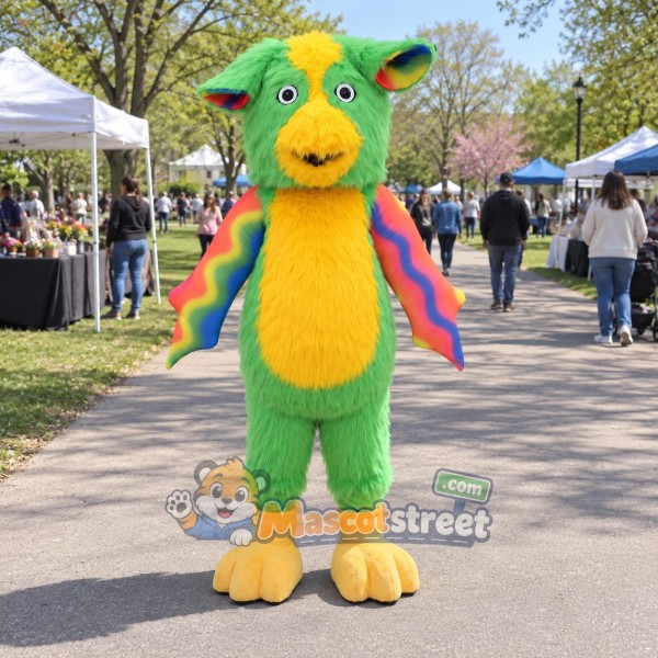 Green Dragon with Rainbow Wings Mascot Costume