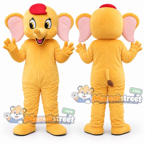 Yellow Elephant Mascot Costume with Red Cap
