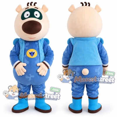 Cream Bear Mascot Costume with Blue Uniform