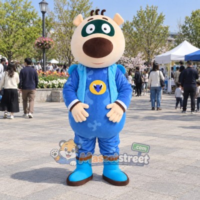 Cream Bear Mascot Costume with Blue Uniform Cream Bear Mascot Costume with Blue Uniform