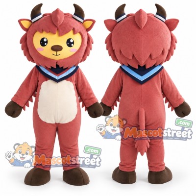Brown Calf Mascot Costume with Navy Collar Brown Calf Mascot Costume with Navy Collar