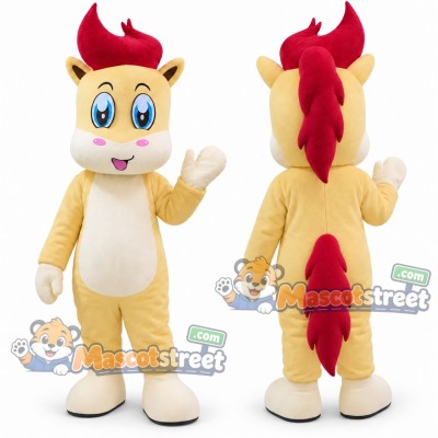 Cream Horse with Red Mane Mascot Costume Cream Horse with Red Mane Mascot Costume