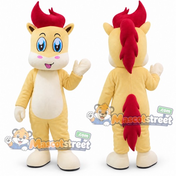Cream Horse with Red Mane Mascot Costume