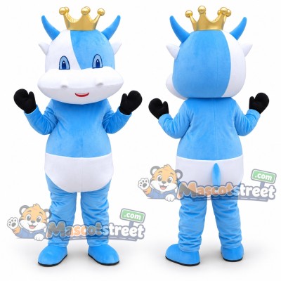 Blue Calf King Mascot Costume with White Shorts and Crown