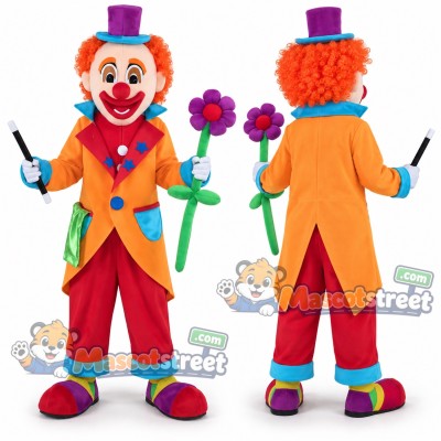 Clown Mascot Costume with Orange Coat, Red Pants and Top Hat Clown Mascot Costume with Orange Coat, Red Pants and Top Hat