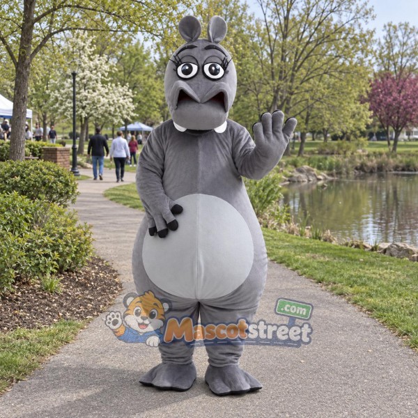 Gray Hippopotamus Mascot Costume