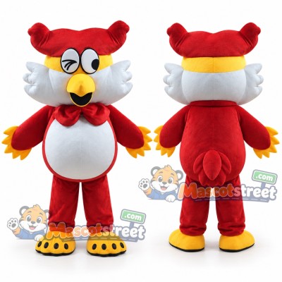 Red Owl Mascot Costume with Red Cap and Bow Tie Red Owl Mascot Costume with Red Cap and Bow Tie