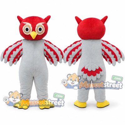 Red and Gray Owl Mascot Costume Red and Gray Owl Mascot Costume