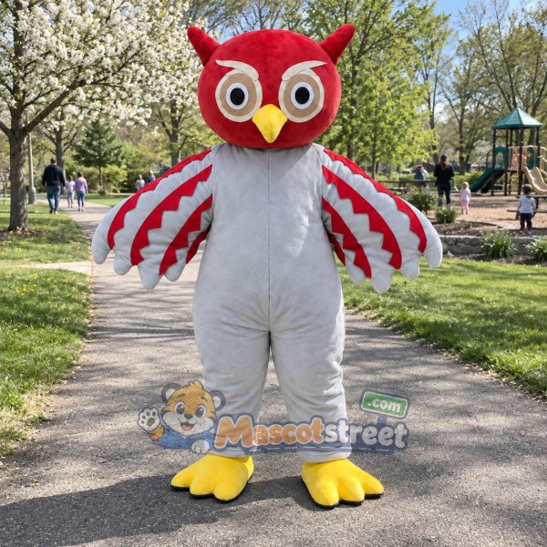 Red and Gray Owl Mascot Costume